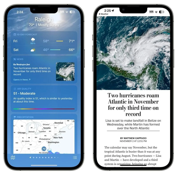 嘉善苹果14维修分享iPhone 14手机如何看天气时顺带看新闻 
